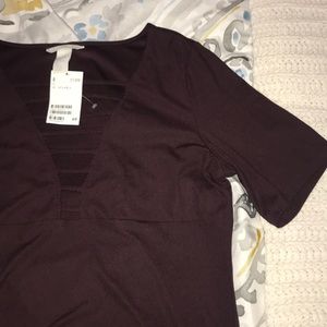 HWT H&M Burgundy Ladder Front Top
